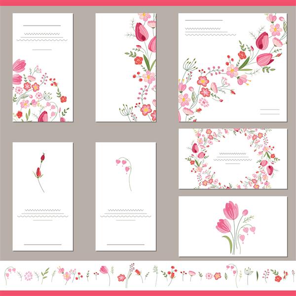 الگوهای بهاری گل با دسته های زیبا از لاله های قرمز برس الگوی افقی بی پایان برای طراحی عاشقانه و عید پاک اطلاعیه کارت تبریک پوستر تبلیغات