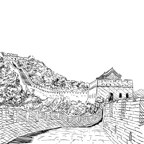 دیوار طرح چین بزرگ کشیده شده است تصویر برداری