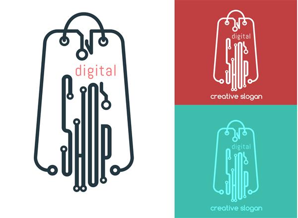 الگوی طراحی لوگو فروشگاه دیجیتال وکتور تصویر و بسته مفهوم آرم برای فروشگاه دیجیتال سرویس دیجیتال آنلاین