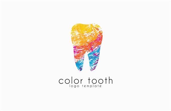 الگوی وکتور سایه های دندان با دندان انتزاعی رنگارنگ آرم برای کلینیک دندانپزشکی