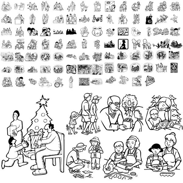 مجموعه ای خانوادگی از طرح سیاه قسمت گروهها و لایه های جدا شده