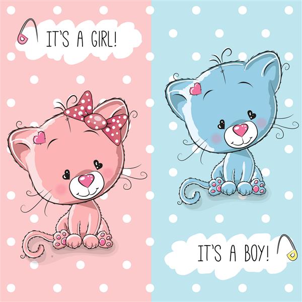 کارت تبریک کودک دوش با پسر و دختر بچه گربه های ناز