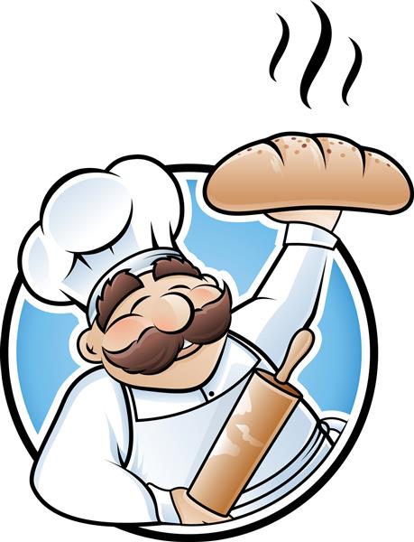 شخصیت کارتونی نانوای خوشحال ارائه یک قرص نان تازه پخته شده