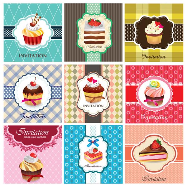 مجموعه ای از الگوی کارت های کیک
