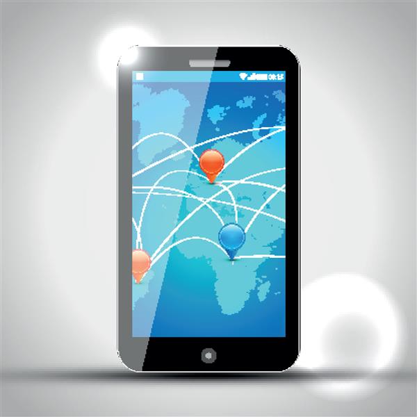 تلفن همراه با ناوبری GPS - طراحی وکتور - اروپا و آفریقا