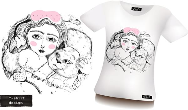 طرح تی شرت با چاپ یا دخترانه آلیس و گربه