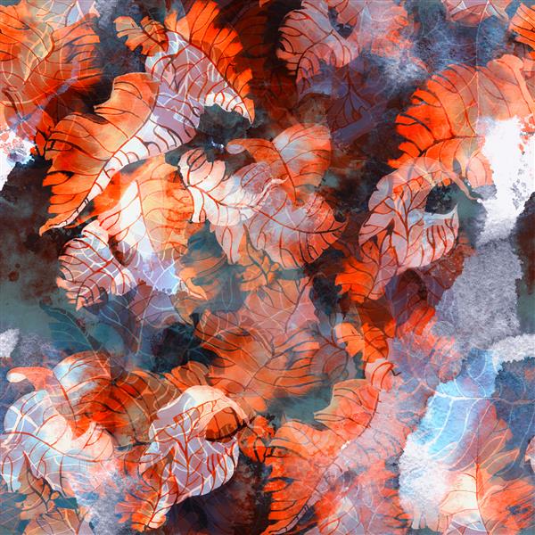 برگ های انتزاعی الگوی تکرار شده بدون درز را مخلوط می کنند آبرنگ تصویر کشیده شده دست آثار هنری ترکیبی برای پارچه پارچه سوغاتی بسته بندی و کارت تبریک