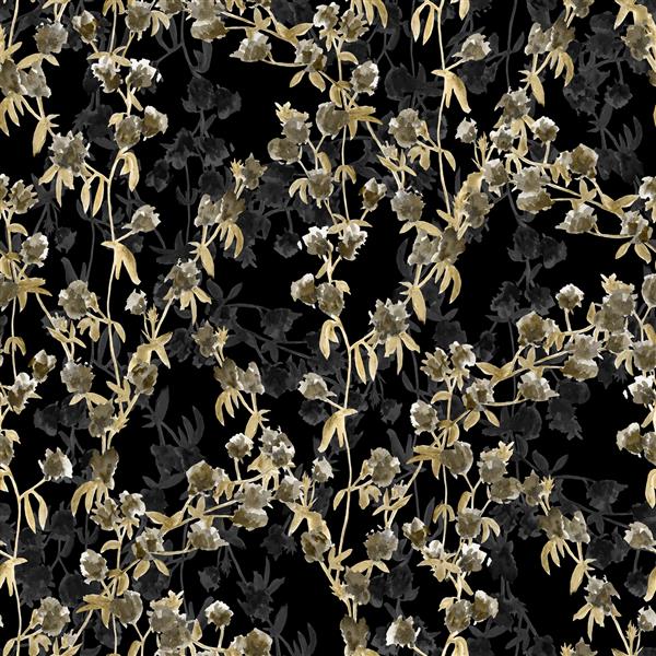 طرح آبرنگ گلی بسیار دنباله دار برای پس زمینه ها منسوجات کاغذ دیواری و غیره تکرار الگوی یکپارچه در مات بژ و سیاه