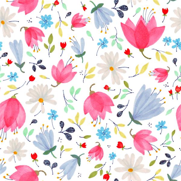 الگوی زیبا در گل کوچک انتزاعی گلهای کوچک رنگارنگ زمینه سفید گل های کوچک زیبا بهاری ساده
