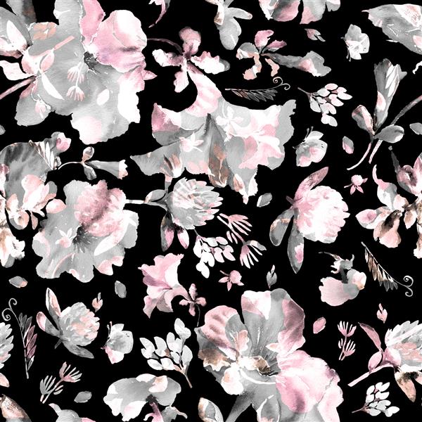 طرح بدون رنگ آبرنگ از گلهای وحشی و گلهای گلبرگ الگوی پارچه و کاغذ دیواری برای طراحی و تزئین