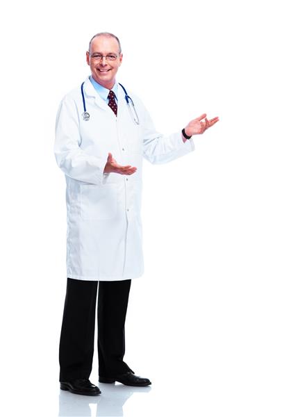 پزشک پزشک در حال ارائه فضای کپی با زمینه سفید مجزا شده است