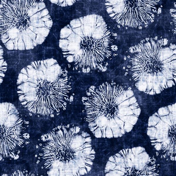 نقاشی نقطه گل شیپوری که در سایه های سفید و عمیق نیلی رنگ آمیزی شده است الگوی بدون درز