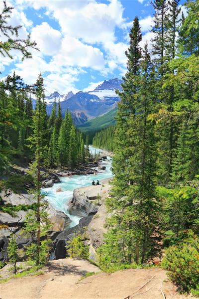 رودخانه آتاباسکا چشم انداز کوههای راکی پارک ملی جاسپر آلبرتا کانادا