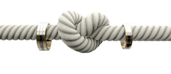یک طناب درشت با گره ای که از وسط گره خورده است و از طریق دو حلقه ازدواج که به دو طرف در یک زمینه جدا شده متصل شده است