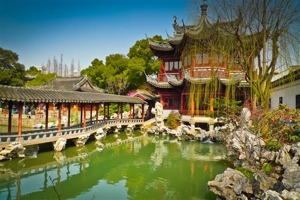 غرفه های سنتی در باغ های یویوان شانگهای چین