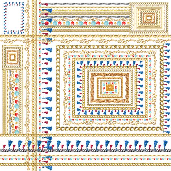 منگ های زنجیره ای طلایی روی زمینه سفید