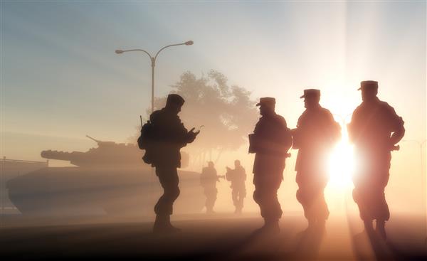 گروهی از سربازان در برابر سپیده دم