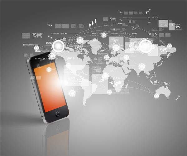 تصویر مدرن فناوری ارتباطات با تلفن همراه و زمینه پیشرفته