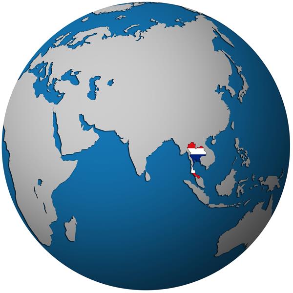جدا شده بر روی سرزمین سفید تایلند با پرچم بر روی نقشه کره زمین