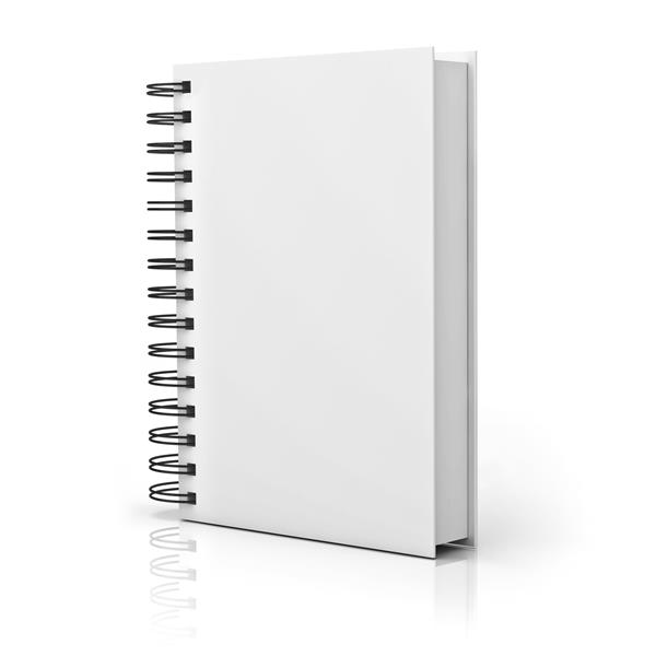 پوشش خالی دفترچه روی زمینه سفید همراه با بازتاب