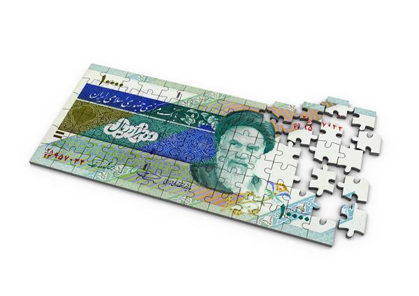 پازل سه بعدی پول ایران در زمینه سفید جدا شده