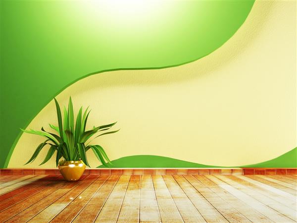 یک اتاق با یک گیاه روی زمین