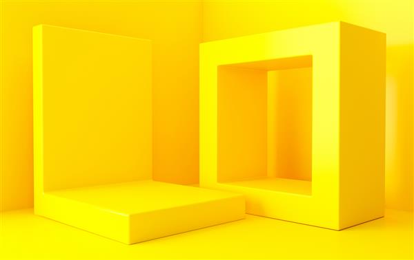 مجموعه گروه شکل هندسی انتزاعی زرد حداقل پس زمینه انتزاعی ارائه سه بعدی صحنه با فرم های هندسی