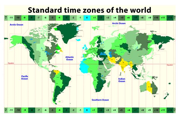 نقشه جهان با مناطق زمانی استاندارد