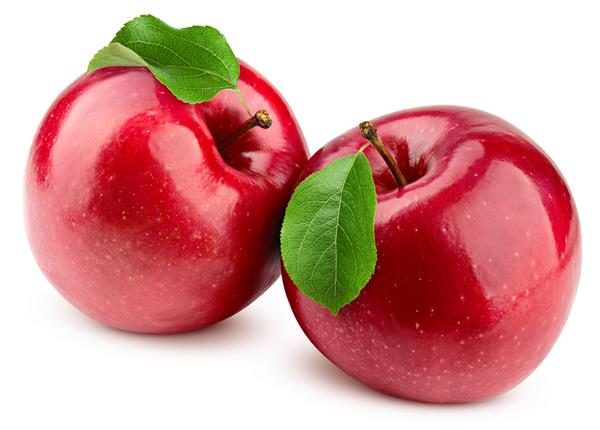 سیب قرمز جدا شده در پس زمینه سفید مسیر برش عمق کامل میدان