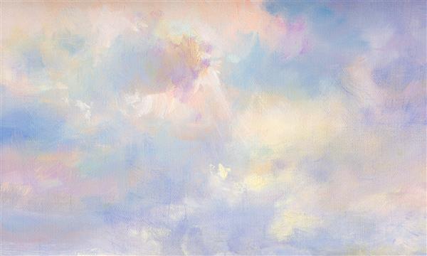 ابرها روی بوم در روش نقاشی رنگ روغن