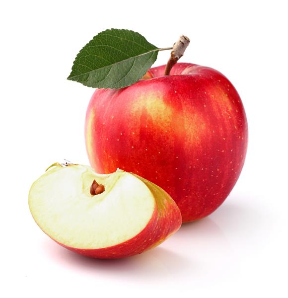 سیب قرمز با برگ