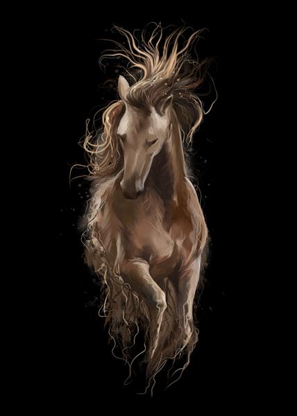 یک اسب گالوپ نقاشی آبرنگ