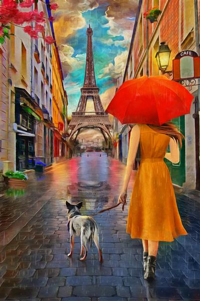 نقاشی رنگ روغن - روز بارانی پاریس با برج ایفل مجموعه ای از نقاشی های روغن طراح دکوراسیون برای داخل کشور هنر مدرن بوم انتزاعی مجموعه ای از تصاویر چتر جذاب