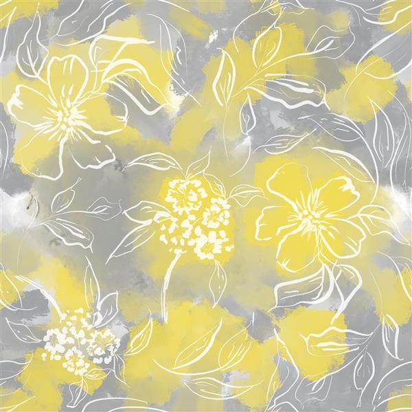 الگوی آبرنگی گل های خاکستری زرد به رنگ پنتون سال