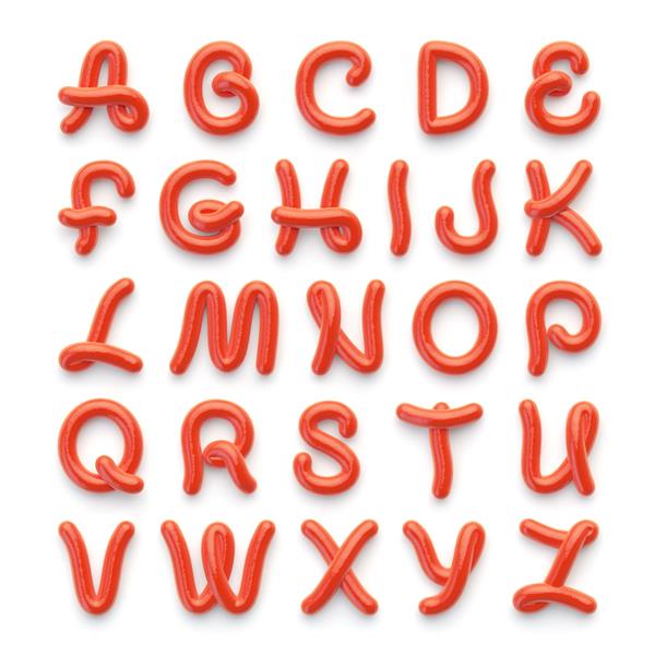 حروف الفبا با حروف ساخته شده از سس گوجه فرنگی تند
