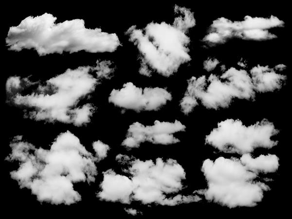 مجموعه ای از ابرهای منزوی بر روی سیاه عناصر طراحی