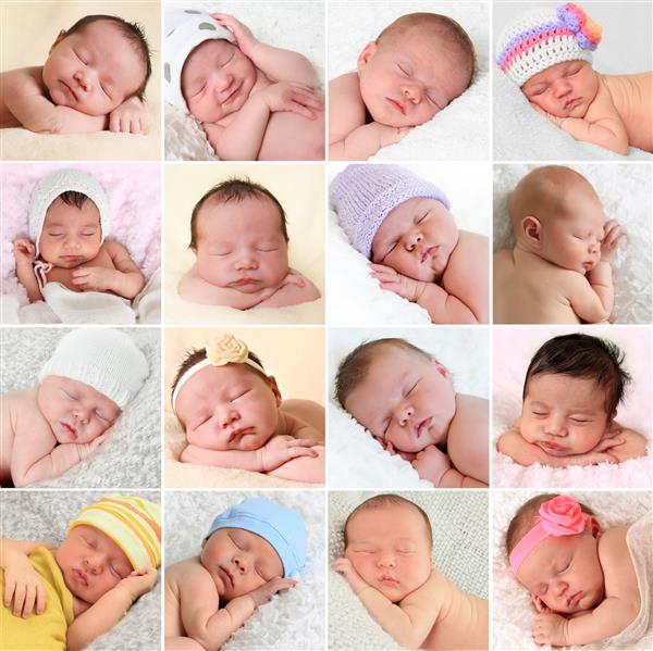 مجموعه ای از چهره نوزاد تازه متولد شده پسران و دختران همه تصاویر نیز با وضوح بالا در دسترس هستند