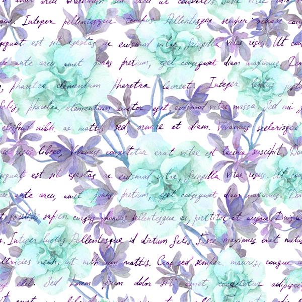 گل آبی و متن نامه خط گلهای آبرنگ تکرار الگوی گل