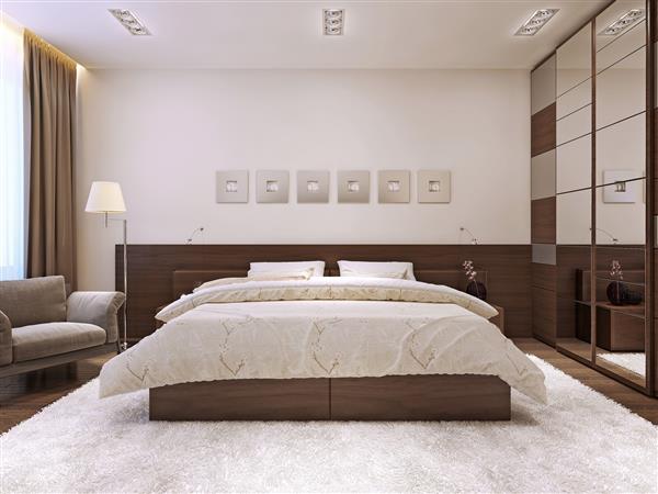 فضای داخلی اتاق خواب به سبک مدرن رندر سه بعدی