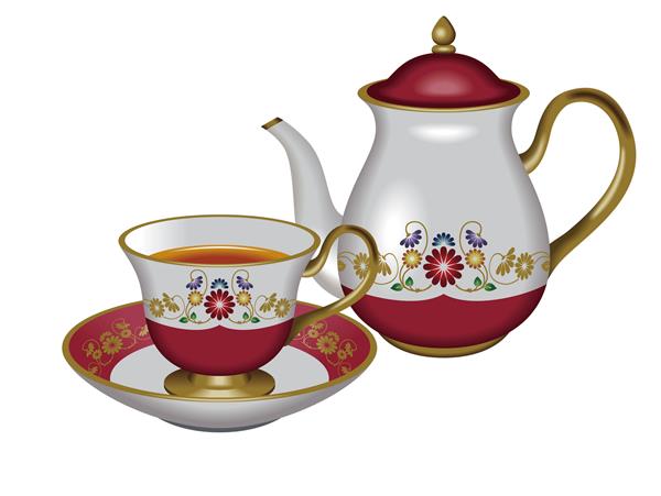 تصویر قوری و لیوان قرمز چای چای گیاهی چای اولانگ