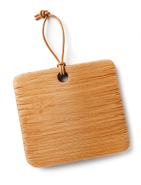 برچسب مربع چوبی با بند نازک چرمی جدا شده