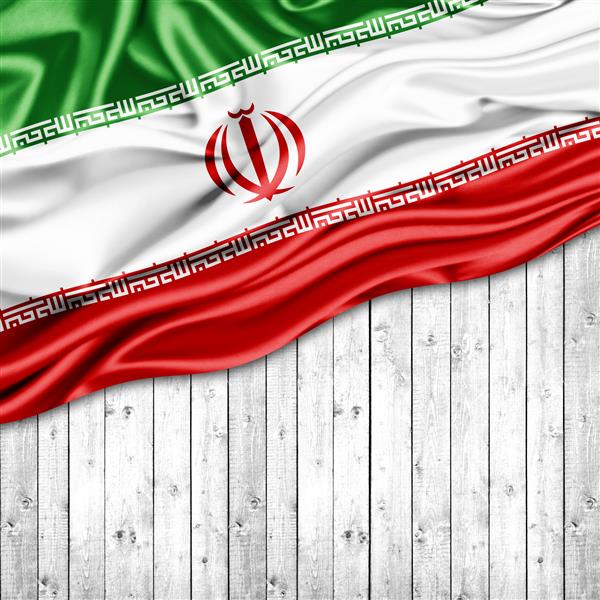پرچم ابریشم ایران با فضای کپی متن یا تصاویر و پس زمینه چوب شما