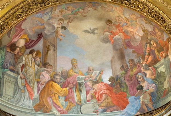 رم ایتالیا غسل تعمید نقاشی دیواری امپراطور کنستانتین در آبسیس اصلی کلیسا