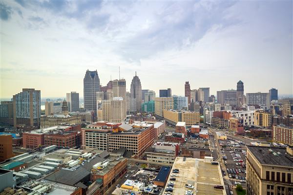نمای هوایی از مرکز شهر دیترویت در میشیگان آمریکا