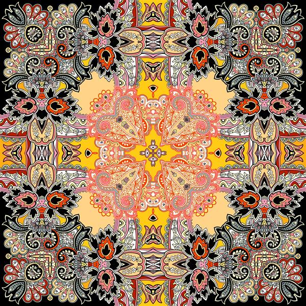 الگوی شگفت انگیز مربع شال پنسیلی گل تزئینی سنتی طرح فرش