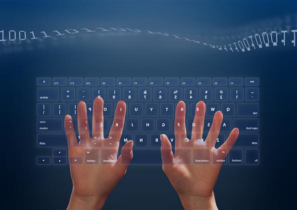 دست روی صفحه کلید کامپیوتر رابط صفحه لمسی