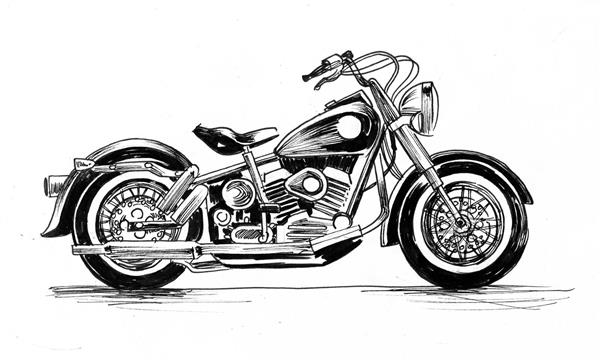 موتور سیکلت آمریکایی نقاشی جوهر سیاه و سفید