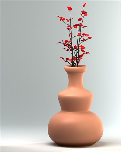گلدان سرامیکی با یک گل روی زمینه ای روشن یک کارت تصویر سه بعدی کیفیت بالا