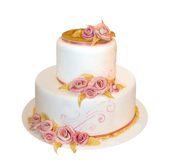 کیک عروسی تزئین شده با گل رز مارزیپان