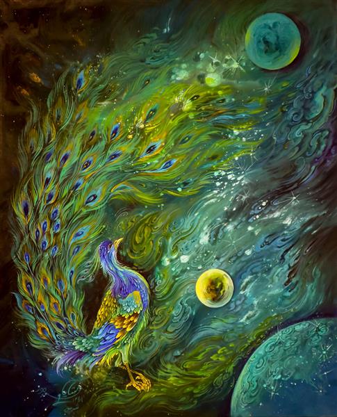 غرور طاووس نقاشی مینیاتور و نگارگری اثر میلاد مهتابیان پور